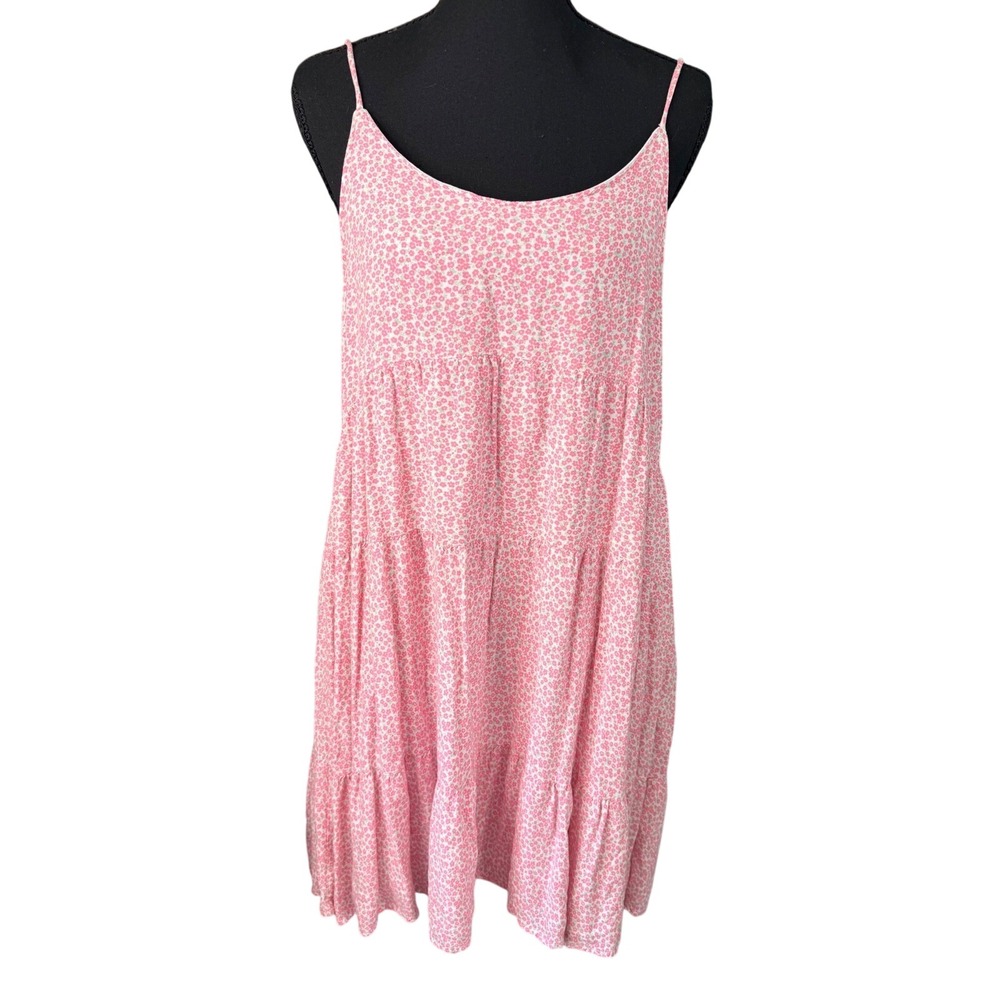 Altar'd State Pink White Ditsy Floral Babydoll Mini Dress Spaghetti Strap M